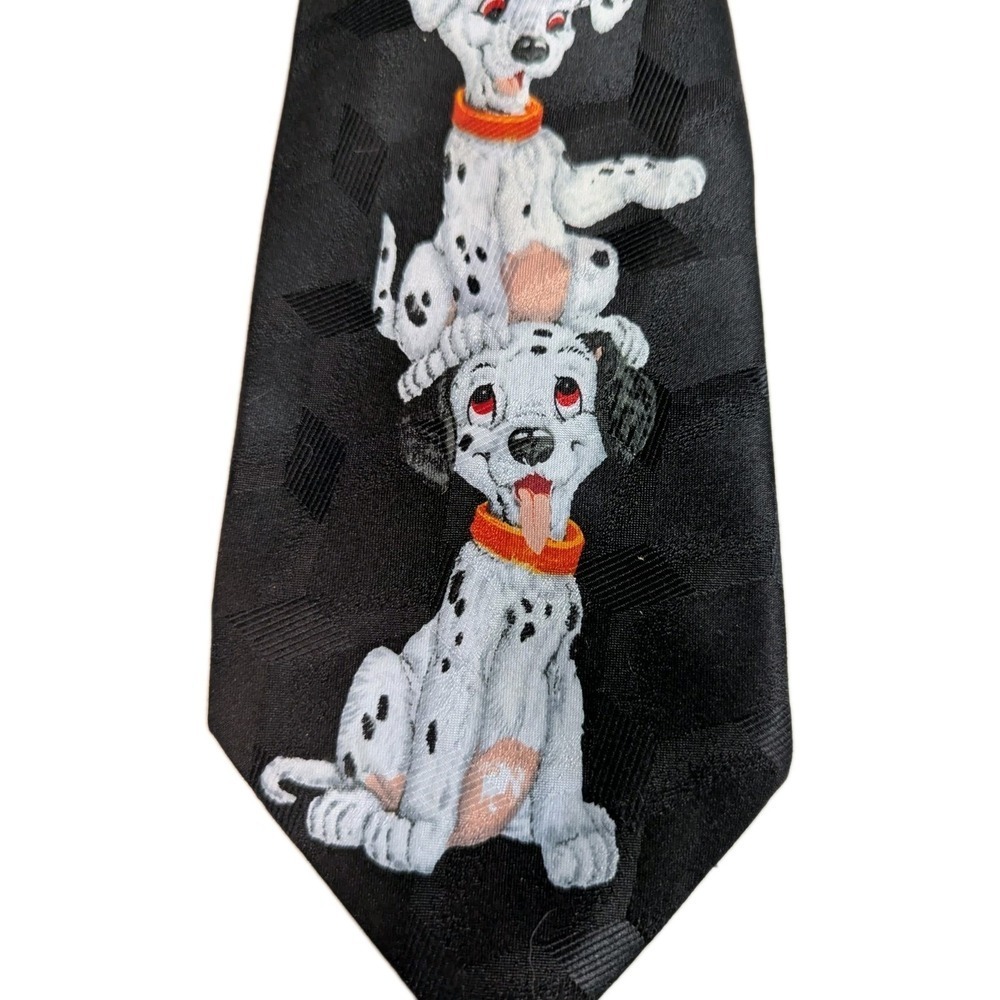Vintage Addiction Dalmatian Puppy Stack Necktie 90s Novelty Black Retro Dog - Picture 4 of 6